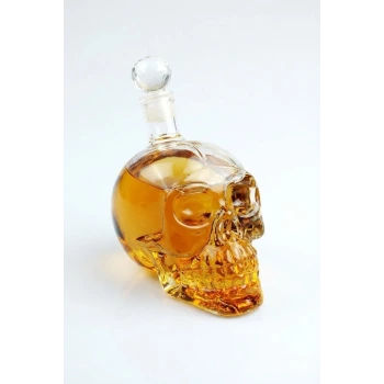 Crystal Head Kuru Kafa Cam Şişe Viski Likör Hediyelik Sürahi (1000 ML)