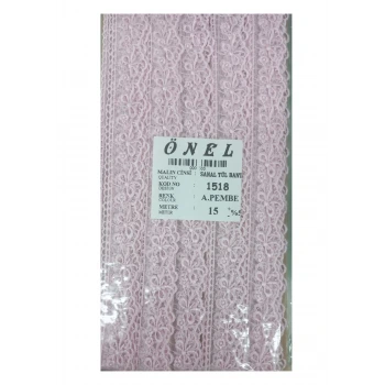 Dantel Polyester Sanal Tül Bant Açık Pembe 15 Metre En 3 cm ON-1518-AP