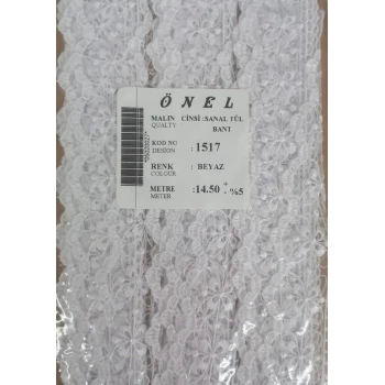 Dantel Polyester Sanal Tül Bant Beyaz 14,50 Metre En 6 cm ON-1517-B
