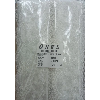 Dantel Polyester Sanal Tül Bant Krem 20 Metre En 6 cm ON-652-KR