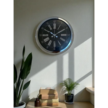 Dark Elegance 40 Cm Metal Krom Duvar Saati