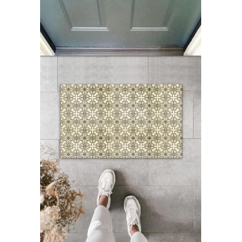 Dekoratif Dijital Baskı Kahverengi Çini Motif Dış Mekan Paspas K-2088