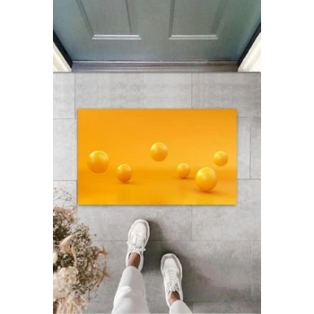 Dekoratif Dijital lı Küre Sarı Kapı Paspası Dış Mekan Paspas K-3166