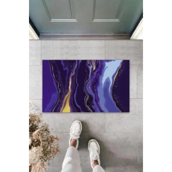 Dekoratif Dijital Modern Dalgalı Açık Mavi Kapı Paspası Dış Mekan Paspas K-3111