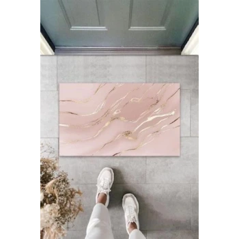 Dekoratif Dijital Modern Dalgalı Açık Pembe Kapı Paspası Dış Mekan Paspas K-3113