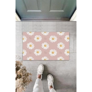 Dekoratif Dijital Papatya Lila Kapı Paspası Dış Mekan Paspas K-3104