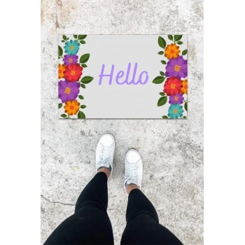 Dijital Baskı Açık Mavi Çiçek Desen Kapı Önü Paspası K-1002