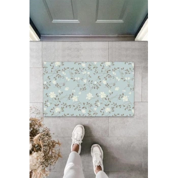 Dijital Baskı Açık Mavi Çoklu Çiçek Kapı Paspası