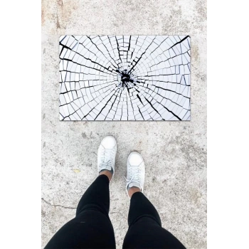 Dijital Baskı Beyaz Kırık Cam Desen Kapı Önü Paspası K-1046