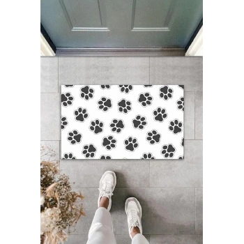Dijital Baskı Beyaz Siyah Patiler Dekoratif Kapı Paspası K-2024