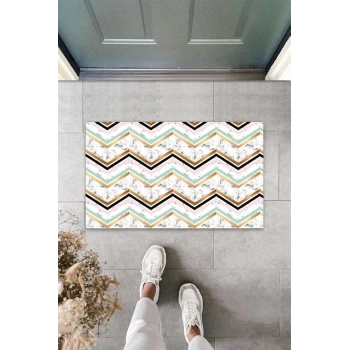 Dijital Baskı Beyaz Zigzag Kapı Paspası K-3083