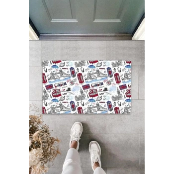 Dijital Baskı Çok Renkli London Travel Paspas K-3074