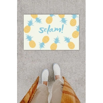 Dijital Baskı Dekoratif Ananas Mavi Kapı Önü Paspası K-1214