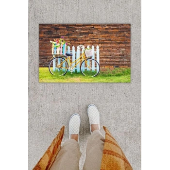 Dijital Baskı Dekoratif Bisiklet Çok Renkli Kapı Önü Paspası K-1267