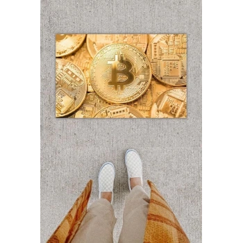 Dijital Baskı Dekoratif Bitcoin Gold Kapı Önü Paspası K-1278