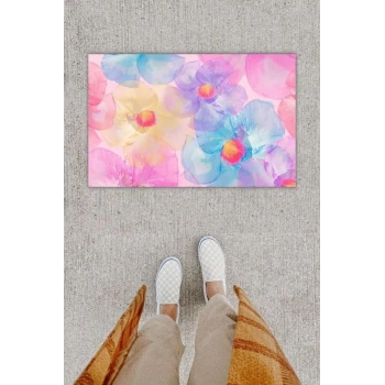 Dijital Baskı Dekoratif Çiçek Ebruli Kapı Önü Paspası K-1261