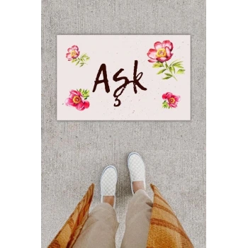 Dijital Baskı Dekoratif Çiçek Krem Kapı Önü Paspası K-1206