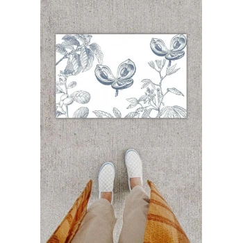 Dijital Baskı Dekoratif Çiçek Krem Kapı Önü Paspası K-1271