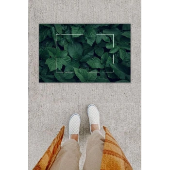 Dijital Baskı Dekoratif Doğal Yaprak Yeşil Kapı Önü Paspası K-1234