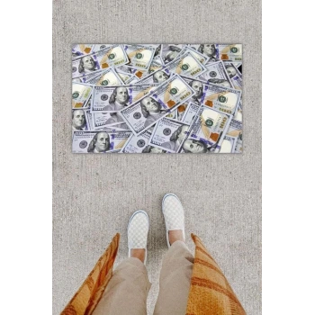 Dijital Baskı Dekoratif Dolar Çok Renkli Kapı Önü Paspası K-1242