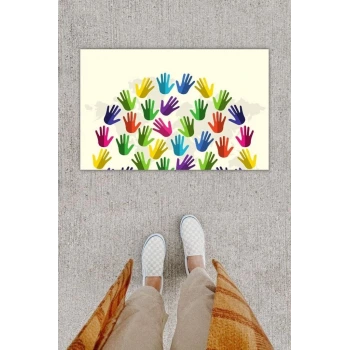 Dijital Baskı Dekoratif El Çok Renkli Kapı Önü Paspası K-1259