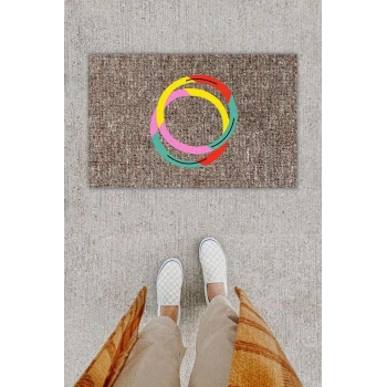 Dijital Baskı Dekoratif Halka Çok Renkli Kapı Önü Paspası K-1283