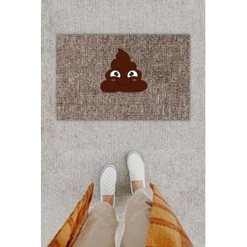 Dijital Baskı Dekoratif Kaka Emoji Gri Kapı Önü Paspası K-1289