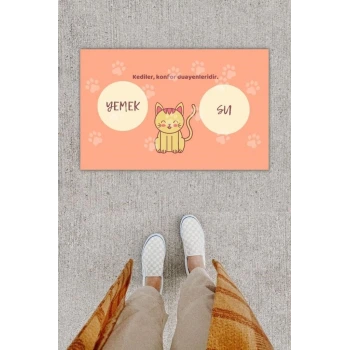Dijital Baskı Dekoratif Kedi Yavruağzı Kapı Önü Paspası K-1212