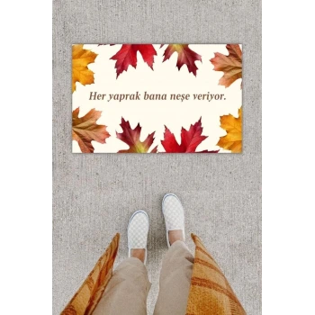 Dijital Baskı Dekoratif Kuru Yaprak Bej Kapı Önü Paspası K-1203