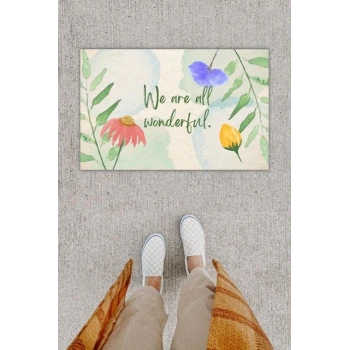 Dijital Baskı Dekoratif lü Çiçek Mavi Kapı Önü Paspası K-1225