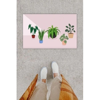 Dijital Baskı Dekoratif  Saksı Bej Kapı Önü Paspası K-1207