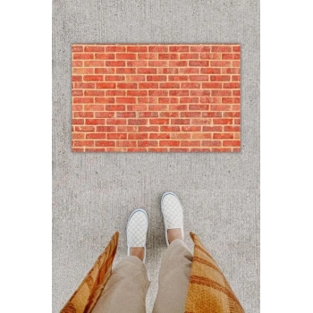 Dijital Baskı Dekoratif Tuğla Kırmızı Kapı Önü Paspası K-1262