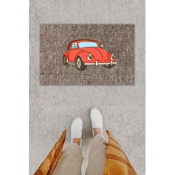 Dijital Baskı Dekoratif Vosvos Kırmızı Kapı Önü Paspası K-1281