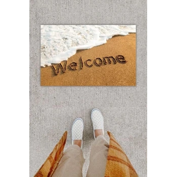 Dijital Baskı Dekoratif Welcome Beyaz Kapı Önü Paspası K-1253