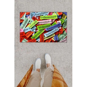 Dijital Baskı Dekoratif Welcome Çok Renkli Kapı Önü Paspası K-1245