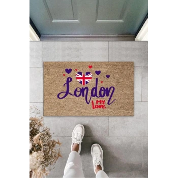 Dijital Baskı Kahverengi London My Love Paspas K-3154