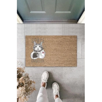 Dijital Baskı Kahverengi Space Traveler Astronot Kedi Dekoratif Kapı Paspası K-2034
