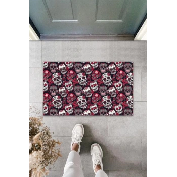 Dijital Baskı Kırmızı Çoklu Kurukafa Paspas K-3076