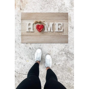 Dijital Baskı Kırmızı Küçük Kalp Desen Kapı Önü Paspası K-1058