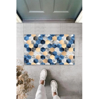 Dijital Baskı Mavi Petek Kapı Paspası K-3091