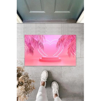 Dijital Baskı Pembe Kalp Kapı Paspası K-3142