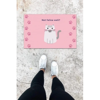 Dijital Baskı Pembe Patili Desen Kapı Önü Paspası K-1030