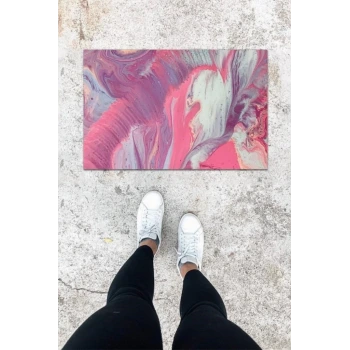 Dijital Baskı Renkli Ebru Desen Kapı Önü Paspası K-1038