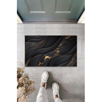 Dijital Baskı Siyah-Gold Dalga Kapı Paspası