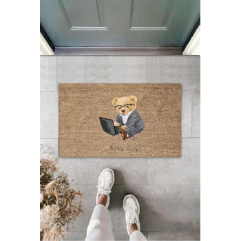 Dijital Busy Guy Ayıcık Bej Kapı Paspası Dış Mekan Paspas K-3169