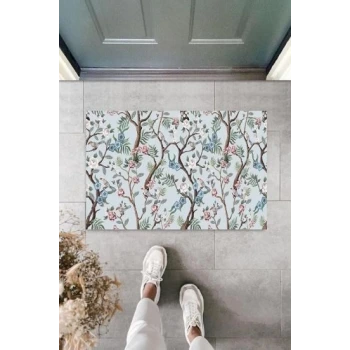 Dijital Daldaki Kuşlar Mavi Kapı Paspası Dış Mekan Paspas K-3052