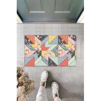 Dijital Patchwork Şekilli Çok Renkli Kapı Paspası Dış Mekan Paspas K-3105