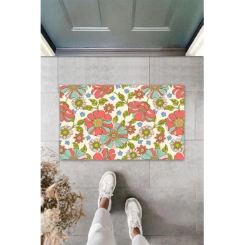 Dijital Soft Çiçekler Gül Kurusu Kapı Paspası Dış Mekan Paspas K-3121