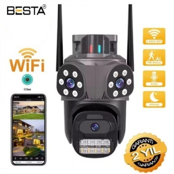 Dış Mekan Üç Kameralı Gece Görüşlü Full Hd Ip Akıllı Güvenlik Kamerası PTZ GÜVENLİK KAMERASI BB-1735