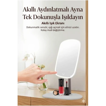 Dokunmatik led ışıklı makyaj aynası dikdörtgen 3 renk ışık LED MASA AYNASI